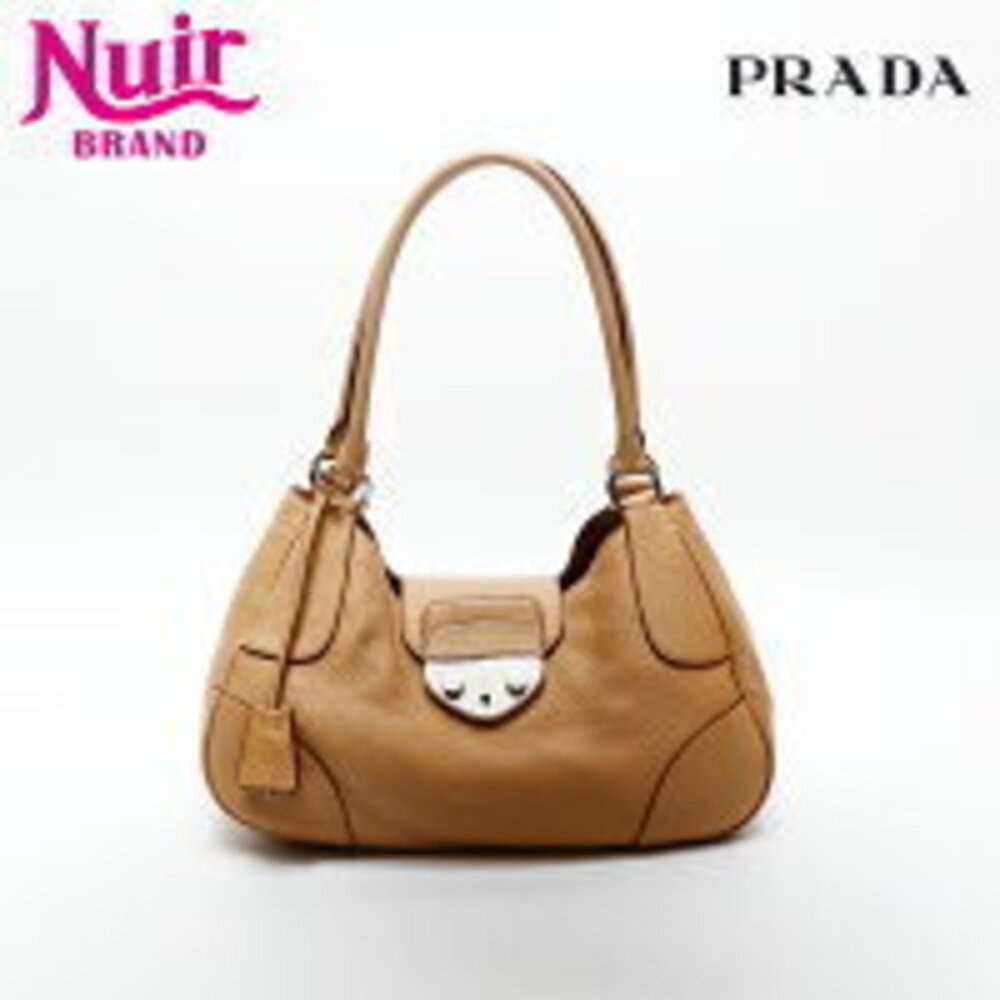 Prada Logo Leather One Shoulder Hobo Bag Brown